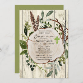 ラスティック ボーホー グリーンの初聖体拝領 招待状