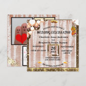 ラスティック ボーホー ゴールデングリッター スノーツリー ウェディング 招待状 (正面/裏面)