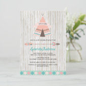 ラスティック ボーホー トライバル ティーピー ガール ベビーシャワー 招待状 (スタンド正面)