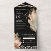 ラスティック ボーホー ドライ パーム パンパス ブラック ウェディング オールインワン招待状 (内側)