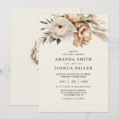 ラスティック ボーホー ドライ フラワーズ & パンパス グラス ウェディング 招待状 (正面/裏面)