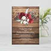 ラスティック ボーホー バーガンディ＆ホワイト ローズ アントラー ウェディング 招待状 (スタンド正面)