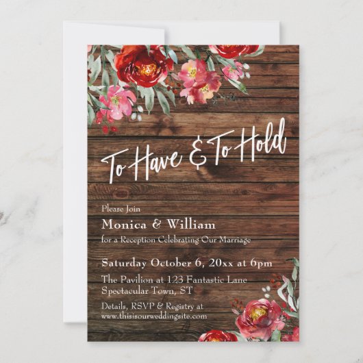 ラスティック ボーホー バーガンディ レッド フラワーの「持つことと保持すること」 招待状 (正面)