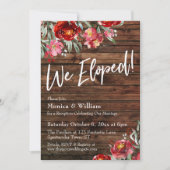 ラスティック ボーホー バーガンディ レッド フラワーズ 私たちは駆け落ちしました! 招待状 (正面)