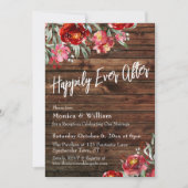 ラスティック ボーホー バーガンディ レッド フラワー ハッピーエバーアフター 招待状 (正面)