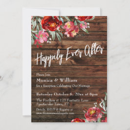 ラスティック ボーホー バーガンディ レッド フローラル ハッピーエバーアフター 招待状
