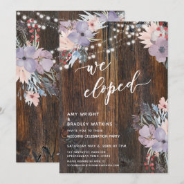 ラスティック ボーホー パステル フラワー & ライツ 私たちはこっそり結婚しました 招待状