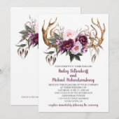 ラスティック ボーホー パープル プラム ピオニー アントラー ウェディング 招待状 (正面/裏面)