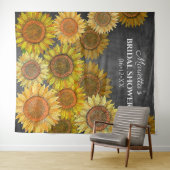 ラスティック ボーホー ヒマワリ グレー ブライダルシャワー 背景 タペストリー (インサイチュ(横))