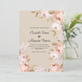 ラスティック ボーホー ピンク コーラル アイボリー フラワー ウェディング 招待状 (スタンド正面)