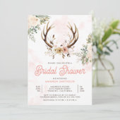 ラスティック ボーホー ピンク フラワー アントラー ブライダル シャワー 招待状 (スタンド正面)