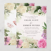 ラスティック ボーホー ピンク ホワイト パープル フラワー ウェディング 招待状 (正面/裏面)