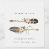 ラスティック ボーホー フェザー フラワー アロー ブライダルシャワー ワインラベル (シングルラベル)