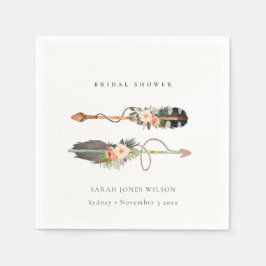 ラスティック ボーホー フェザー フラワー アロー ブライダル シャワー スタンダードカクテルナプキン