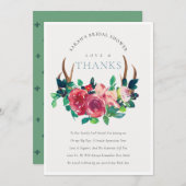 ラスティック ボーホー フラワースタッグ アントラーズ ブライダルシャワー サンキューカード (正面/裏面)