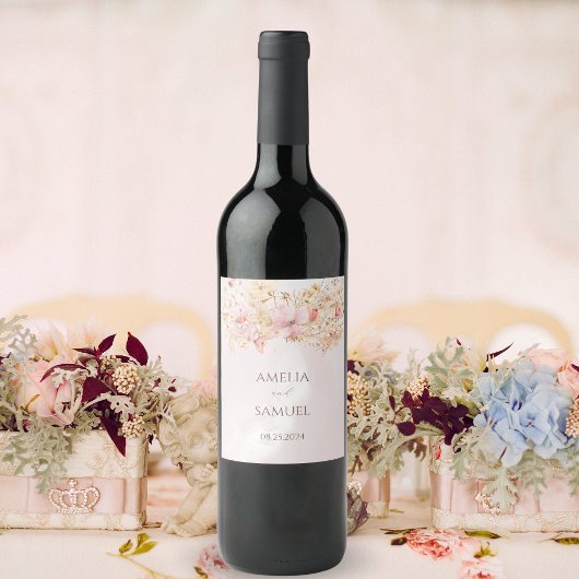 ラスティック ボーホー フラワー ウェディング ワインラベル