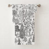 ラスティック ボーホー ブラック＆ホワイト ツリーパターン バスタオルセット (インサイチュ)