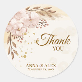 ラスティック ボーホー ブラッシュ オーキッド & ゴールド ウォーターカラー ラウンドシール