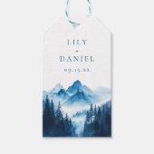 ラスティック ボーホー ブルー ウォーターカラー マウンテン ウェディング ギフトタグ (正面)