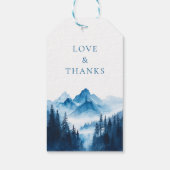 ラスティック ボーホー ブルー ウォーターカラー マウンテン ウェディング ギフトタグ (裏面)