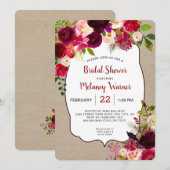ラスティック ボーホー レッド フラワーブライダルシャワー 招待状 (正面/裏面)