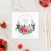 ラスティック ボーホー レッド フローラル スタッグ アントラーズ ブライダル シャワー スタンダードカクテルナプキン (インサイチュ)