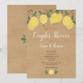 ラスティック ボーホー レモン グリーンのカジュアルなカップルシャワー 招待状 (正面/裏面)