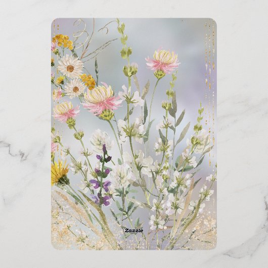 ラスティック ボーホー ワイルドフラワー ガーデン ウェディング 箔招待状 (裏面)