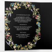 ラスティック ボーホー ワイルドフラワー フォト QR コード ブラック ウェディング 三つ折り招待状 (内部最初)