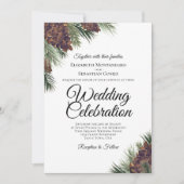 ラスティック ボーホー 松ぼっくり エレガント QR コード ウェディング 招待状 (正面)