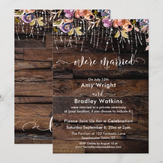 ラスティック ボーホー 私たち結婚しました 受付のみ 招待状 (正面/裏面)