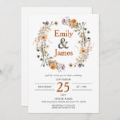 ラスティック ボーホー 秋のワイルドフラワーズ ウェディング 招待状 (正面/裏面)