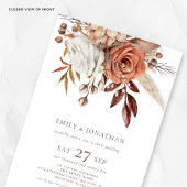 ラスティック ボーホ フラワーズ ブラウン テキスト QR コード ウェディング 招待状