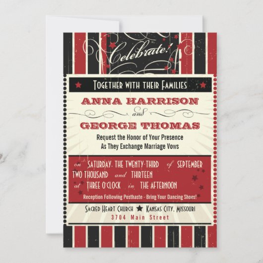 ラスティック ポスター: 赤 & 黒 オーダーメイド ウェディング 招待状 (正面)