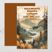 ラスティック マウンテン フォレスト エベレット 1歳の誕生日 招待状 (正面/裏面)