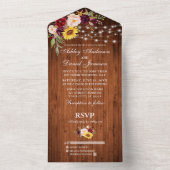 ラスティック ミックス フラワーズ ウッド ストリング ライト ウェディング オールインワン招待状 (内側)