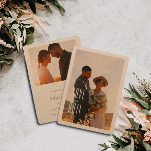 ラスティック ミニマル フォト ウェディング セーブ ザ デート 招待状