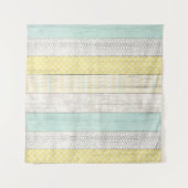 ラスティック ミント＆イエロー ボーホー ジオメトリック モダン コテージ タペストリー (正面(横))