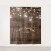 ラスティック メイソンジャーとライトのウェディング フォトブース 背景 タペストリー (正面)