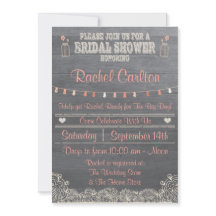 ラスティック メイソンジャー ウェディングシャワー 招待状 コーラル