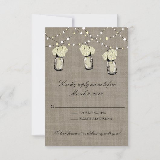 ラスティック メイソンジャー ストリングライトの招待状 ご返信 出欠カード (正面)