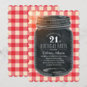 ラスティック メイソンジャー ピクニック 21歳の誕生日パーティー 招待状 (正面/裏面)