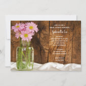 ラスティック メイソンジャー ピンクデイジー バーン ブライズシャワー 招待状 (正面)