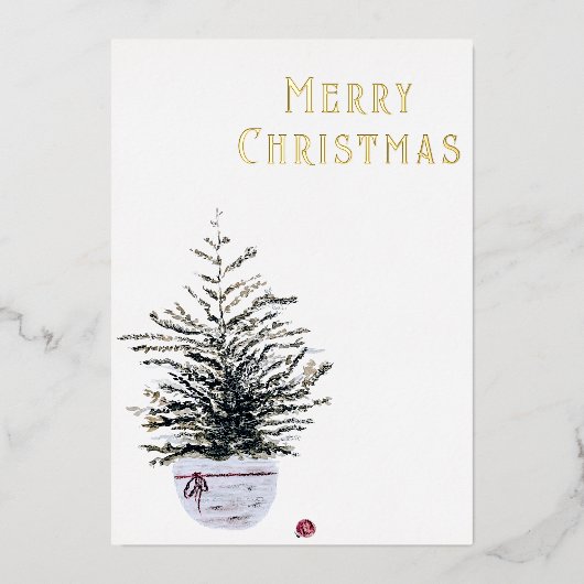 ラスティック メリークリスマス 水彩 クリスマスの木 箔シーズンカード (正面)