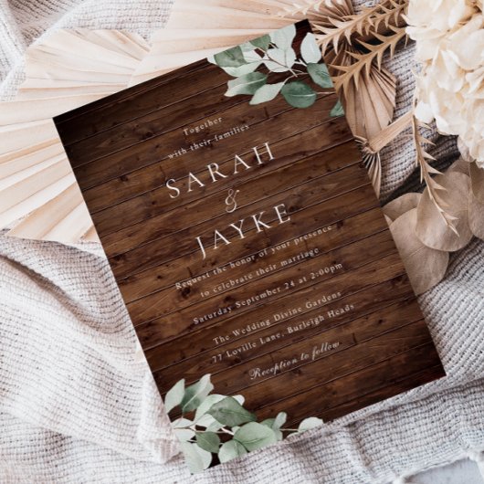 ラスティック モダン グリーン リーフ ウェディング 招待状