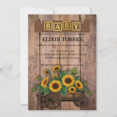 ラスティック モダン ヒマワリのキャリッジ ベビーシャワー 招待状 (正面)