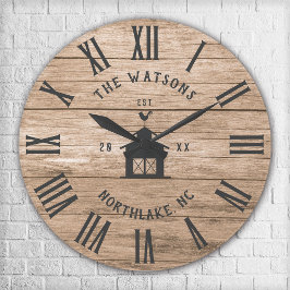 ラスティック モダン ファームハウス オーダーメイド ファミリー ネーム ヴィンテージ ラージ壁時計