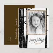 ラスティック モダン ブラック バーチ & バーラップ ホリデー フォト シーズンポストカード (正面/裏面)