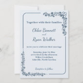 ラスティック モノクローム フラワー ウェディング 招待状 (正面)