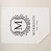 ラスティック モノグラム ブラック ホワイト クレスト 新婚 結婚 シェルパブランケット (正面(横))